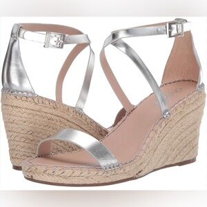 Silver Espadrille Wedge Sandals